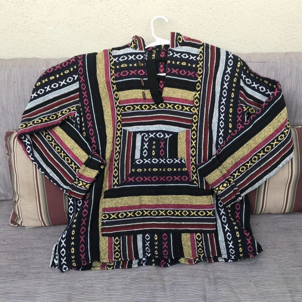 Brand New Mexican Hoodie Woven Front Pocket Fall Colors Toggles Unisex NWOT Nice